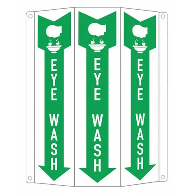 LYLE Safety Sign: Aluminum, Mounting Holes Sign Mounting - Tri-Bend Projection Eye Wash Signs