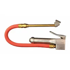 In-line single-tire inflator gauge constructed from aluminum with a 1/4 in thread size. Designed for one tire inflator, suitable for use in automotive, truck, and industrial maintenance settings for precise pressure monitoring and filling.