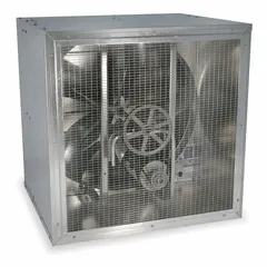 Belt-drive cabinet supply fan for high-volume air movement in large spaces. Features a 36-inch blade, 1 1/2 hp totally enclosed air-over motor, and delivers 13,913 cfm. Operates on 208-230/460V AC and ships fully assembled.
