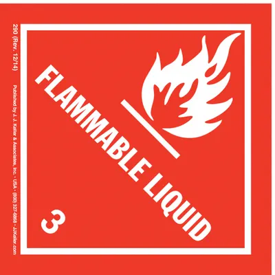 JJ KELLER Container Label: Flammable Liquid, 4 in x 4 in, 4 in Label Ht, 4 in Label Wd - Class 3: Flammable Liquids