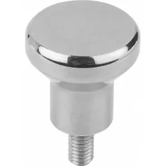 This hygienic pull knob features a polished stainless steel construction with an M5 threaded stud and 10 mm thread length. Designed for use with USIT washers, it provides a cleanable grip surface suitable for sanitary environments. The 21 mm diameter knob allows for manual adjustment or closure in applications requiring frequent cleaning.