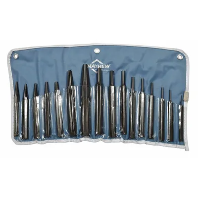 MAYHEW Combination Punch Set: 16 Pieces, Center Punch/Pin Punch/Solid Punch - Combination Punch Sets