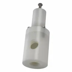 Polypropylene pressure relief valve with FKM seals, 1 1/2 in NPT inlet and outlet connections. Adjustable back pressure relief for piping systems handling corrosive or ultra-pure liquids. Used in chemical processing, water treatment, and semiconductor manufacturing.