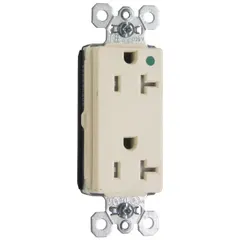 General purpose decorator duplex receptacle rated 125V AC and 20 A. 5-20R configuration with white finish. Suitable for use in commercial and institutional electrical installations requiring a standard duplex outlet.