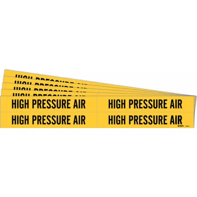 BRADY Pipe Marker: High Pressure Air, Yellow, Black, Fits 3/4 to 2 3/8 in Pipe O.D. - High Pressure Air Adhesive Pipe Markers