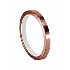 General-purpose copper foil tape for electrical shielding, grounding, and splicing. 6 yards long, 3.5 mil thick, rated for 600 V. Suitable for use in electrical controls and components.