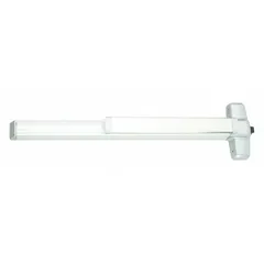 This rim-type exit device features a touchbar style for push-bar operation on commercial egress doors up to 3 ft wide. Constructed of aluminum, it is ADA compliant for accessibility in applications such as schools, offices, and retail facilities.