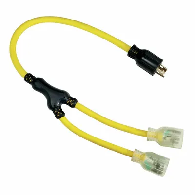 POWER FIRST Cord Adapter: 3 ft Lg, 10 AWG, L14-30P Plug, 5-20R Receptacle, Yellow - Twist-Lock Plug Extension Cord Adapters with Splitters