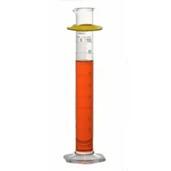 Class B glass graduated cylinder with 250 mL capacity, calibrated to contain (TC). Features 2 mL graduation increments and meets ASTM E1272 and USP Type I specifications. Includes a bumper for protection. Suitable for general liquid measurement in laboratory settings.