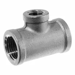This 316 stainless steel tee connects three pipes in a run x run x branch configuration. Rated Class 150 with a maximum operating pressure of 150 psi at 72 °F. Suitable for low-pressure fluid or gas systems where corrosion resistance is required.
