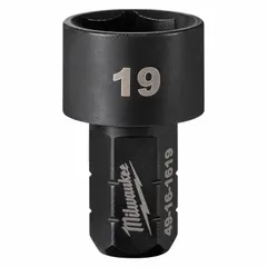 This 19 mm, 6-point short impact socket is designed for use with impact wrenches in fastening and loosening hex fasteners. Its short profile allows access in confined spaces, and the black oxide finish provides corrosion resistance. Overall length is 1 41/64 in.