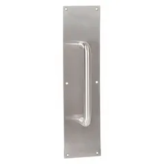 This standard door pull is constructed from copper alloy with a gray finish. It measures 16 inches in height and operates as a hand pull. Suitable for use on commercial or industrial doors requiring a sturdy grip.