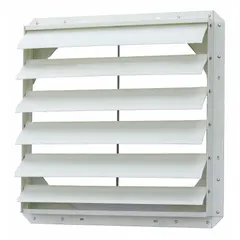 This wall-mount backdraft damper is designed for horizontal airflow and vertical mounting. It features a fiberglass rear flange and flat blade type. Suitable for use in ventilation systems to prevent reverse airflow when the fan is off.