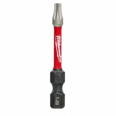 This MILWAUKEE impact Torx bit features a T20 size with a Torx head and hex shank, made from alloy steel. It is designed for use with impact drivers to drive Torx-head screws in fastening applications. The imperial sizing and standard length suit general assembly and construction tasks.