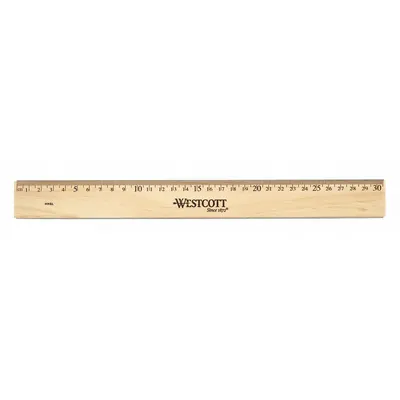 WESTCOTT Ruler: 05221, 12 in, 0.11 in Thick, 1/16 in, Clear, Black, Rigid - Wood Rulers