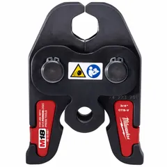 Press jaw for 3/4 in pipe, compatible with copper (plumbing) and stainless steel materials. Designed for use with standard and extended press tools to create leak-proof connections in plumbing systems.