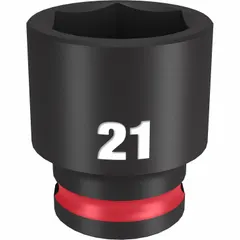 This 3/8" drive impact socket features a 21 mm metric, 6-point design for use with impact tools. The black phosphate finish provides corrosion resistance. Suitable for fastening and loosening metric hex fasteners in automotive, construction, and industrial maintenance applications.