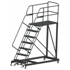 This rolling single-access platform provides a stable elevated work surface for overhead tasks in industrial environments. The steel platform measures 36 in x 48 in and supports up to 800 lb. Handrails are included, and a foot-activated step lock secures the platform in position. The unit is non-foldable with a fixed height and gray finish.