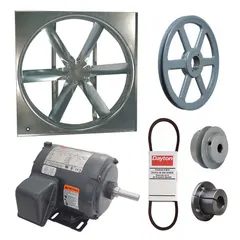 Unassembled belt-drive panel supply fan with a 30-inch blade and totally enclosed motor. Delivers 7,096 cfm at 230/460V AC. Suitable for industrial ventilation applications requiring supply or exhaust airflow.