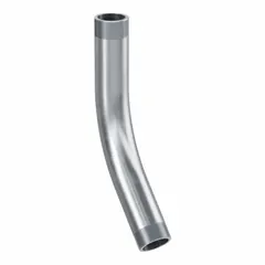 This 45° aluminum elbow is used to change the direction of rigid metal conduit (RMC) runs in electrical installations. It has a 3 in trade size, NPT threads, and an overall length of 22 11/16 in. Complies with UL 6A and ANSI C80.5 standards. Supplied plain.