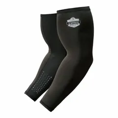 Evaporative-cooling arm sleeves made from microfiber/polyester/silicone/spandex blend in black, size M. Activated by wetting to provide evaporative cooling for personal comfort in hot work environments. Suitable for industrial settings such as factories, warehouses, and outdoor job sites.
