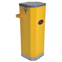 Portable electrode oven with handles for storing and conditioning welding electrodes. Yellow finish, 20 lb storage capacity, operates on 120/240V AC (nominal 240V). Suitable for use in welding environments to keep electrodes dry and free from moisture