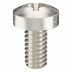 Pan head machine screw with M2x0.40 thread, 4 mm length, made from 18-8 stainless steel with a plain finish. Features a Phillips drive with #1 drive size. Supplied in a pack of 100. Suitable for general fastening applications in machinery, electronics, and equipment assembly.