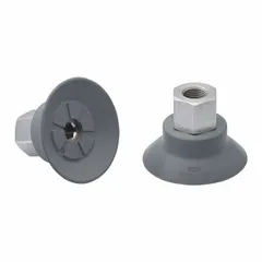 This vacuum pad assembly is designed for handling sensitive components in pick-and-place applications. It features an NBR material with 55 A durometer, gray color, 28.9 mm pad height, and 39.2 mm pad diameter. Suitable for automated assembly lines in the electronics industry.