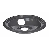 OEM replacement drip bowl for GE ranges. Sits beneath the burner element to catch spills and drips, protecting the burner and oven cavity from debris