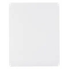 Steel back panel with powder-coated finish for interior mounting of electrical and industrial components inside enclosures. Overall height 28 in, overall width 22 in. Provides a sturdy surface for securing devices and organizing wiring in control cabinets and junction boxes.