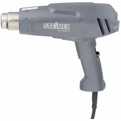 This STEINEL HL1620S is a standard pistol-grip heat gun operating on 115V AC with a two-prong plug and drawing 10.8 A current. Supplied as a bare tool without case or accessories, it is suited for tasks such as shrink-wrapping, paint stripping, thawing frozen pipes, and bending plastics.