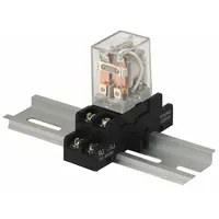 Relay module with DPDT contacts, rated for 24V AC input and 45 mA coil current. Constructed from phenolic/fiberglass material. Used as a switching accessory for power supplies in control systems