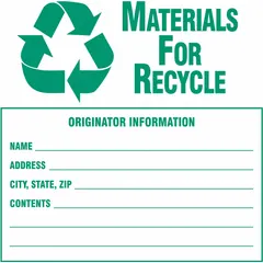White vinyl label measuring 6 inches by 6 inches, supplied in packs of 100. Displays the message 'Contains Asbestos Fibers Avoids Creating Dust Cancer And Lung Disease Hazard' for hazard communication during transport. Used on packaging or containers to comply with DOT shipping content message requirements.