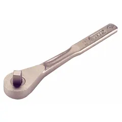 This non-sparking standard-head ratchet features a reversible design with a pear-shaped head and a 30° minimum arc swing, allowing operation in confined spaces. With a 10-inch overall length and unfinished finish, it is suited for use in environments where flammable gases, vapors, or dusts are present, such as in industrial maintenance tasks.