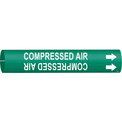 BRADY Pipe Marker: Compressed Air, Green, White, Fits 2 1/2 to 3 7/8 in Pipe O.D. - Compressed Air Snap-On Pipe Markers