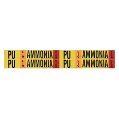 Ammonia pipe marker for liquid (LIQ) phase, high pressure level, fitting pipe outer diameters from 3/4 to 2-3/8 inches. Pack of 4 adhesive markers without arrows, with IIAR system abbreviation PU. Used to identify ammonia piping in industrial refrigeration and HVAC systems.