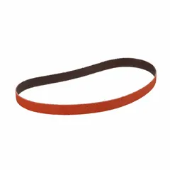 Ceramic abrasive belt for metalworking, featuring cool-cutting action to reduce heat buildup. Suitable for grinding, blending, and finishing on all metals. Measures 1/4 in wide by 18 in long, 80 grit, with YF weight polyester backing. Supplied in a 200-pack.