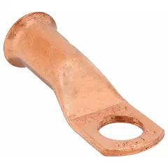 This WESTWARD crimpable side terminal lug is made of copper and accepts 1 gauge wire. It features a straight shape with a 3/8 inch stud size and supports both crimp and solder termination. Suitable for power distribution and control applications requiring secure high-current connections.