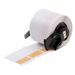 Orange matte vinyl wraparound label for permanent wire and cable identification on 10 AWG to 4 AWG gauges. Provides 360-degree readability. Compatible with BMP71 printer series; requires M61-R4310 ribbon.