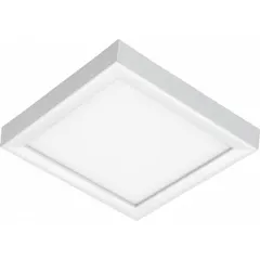 This 5-inch square LED downlight provides 700 lumens at 20 watts with selectable color temperatures (2700K/3000K/3500K/4000K/5000K). The white finish and 3/4-inch height suit flush-mount installations in commercial and industrial spaces such as offices, corridors, and retail areas.