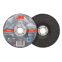 3M 87454 is a 5-inch diameter, 1/4-inch thick, 7/8-inch arbor depressed center grinding wheel from the Silver Series. It features ceramic abrasive in 36 grit and is designed for cool-cutting on carbon and stainless steel. Typical applications include heavy stock removal, blending, and finishing in metal fabrication and maintenance.