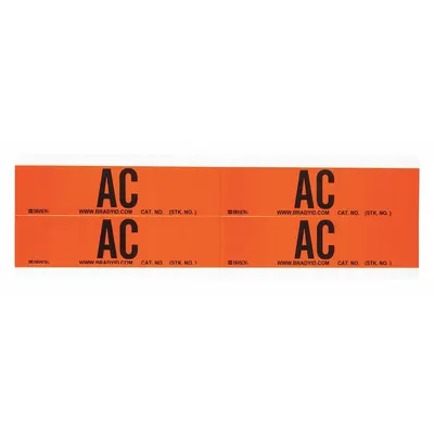BRADY Self-Stick Vinyl Conduit and Voltage Marker, AC, 4 per Card - Self-Stick Vinyl Conduit and Voltage Markers