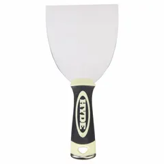 Standard spreading tool with a full straight carbon steel blade for applying and smoothing joint compound on drywall seams. Polypropylene handle with TPE grip provides comfort during use. Suitable for drywall finishing and taping in construction and renovation.
