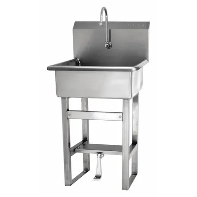 SANI-LAV Hand Sink: 46 1/2 in Overall Ht, 20 in Bowl Lg, 9 in Bowl Dp, 0.5 gpm Flow Rate - One-Station Freestanding Hand Sinks with Faucets