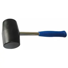 This plastic mallet features a 24 oz head weight with a 2-1/2 in diameter and 4-1/2 in head length, mounted on a steel handle for a total length of 13 in. The black plastic head provides a non-marring striking surface, suitable for assembly work, seating bearings, and forming sheet metal where workpiece protection is required.