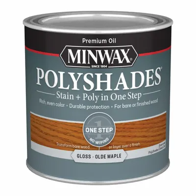 MINWAX PolyShades Combination Wood Stain & Sealer, Olde Maple, Gloss, 0.5 pt - Combination Wood Stain & Sealers