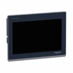12-inch TFT color LCD resistive touch panel operating on 24V DC. Supports Uni-Telway communication protocol for industrial machine control and monitoring applications.