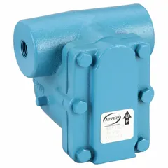 Cast iron in-line float and thermostatic steam trap with 3/4 in FNPT connection. Stainless steel float. Maximum capacity 1,439 lb/hr at 30 psi and 450°F. Designed for horizontal installation in steam systems to automatically discharge condensate and non-condensable gases.