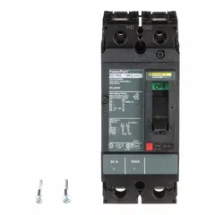 This 30 A molded case circuit breaker is rated 25kA at 240V AC and features fixed mounting with line/load lug terminations. It is part of the HD series and provides overcurrent protection in electrical distribution panels, motor control centers, and branch circuits.