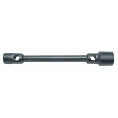 Double-ended lug wrench with 33 mm and 21 mm square sockets. Features 4-point/6-point socket shape, standard depth, and electrostatic paint finish. Designed for removing and installing Budd wheel nuts on buses in heavy-duty fleet maintenance.